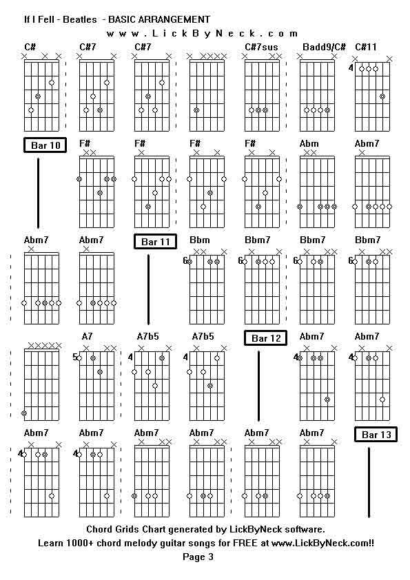 Chord Grids Chart of chord melody fingerstyle guitar song-If I Fell - Beatles  - BASIC ARRANGEMENT,generated by LickByNeck software.